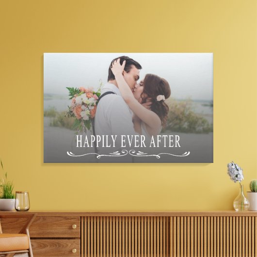 Gelukkig ooit na Elegant Script Wedding Photo Canvas Afdruk (Insitu (Woonkamer))