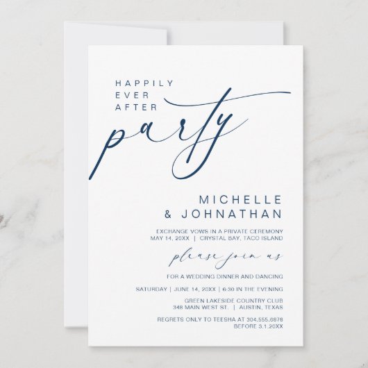 Gelukkig ooit na etentje, bruiloft Elopement Kaart (Voorkant)