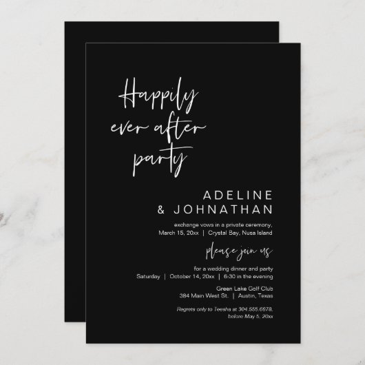 Gelukkig ooit na feest bruiloft diner, zwart kaart (Voorkant / Achterkant)