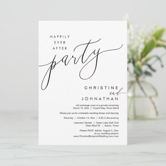 Gelukkig ooit na feest, bruiloft Elopement Script Kaart (Staand voorkant)