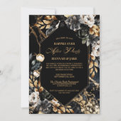 Gelukkig ooit na feest zwart goud bloemenbruiloft kaart (Voorkant)