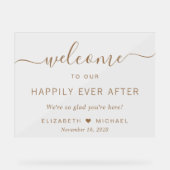 Gelukkig ooit na gouden script bruiloft welkom acryl bord (Voorkant)