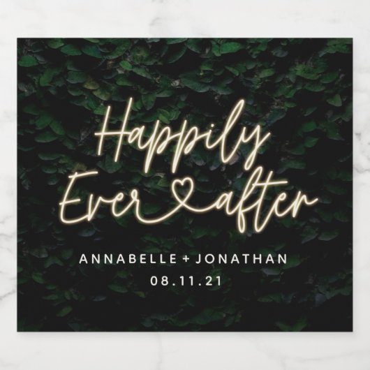 Gelukkig ooit na modern gebladerte bruiloft sparkling wijnetiket (Enkel label)