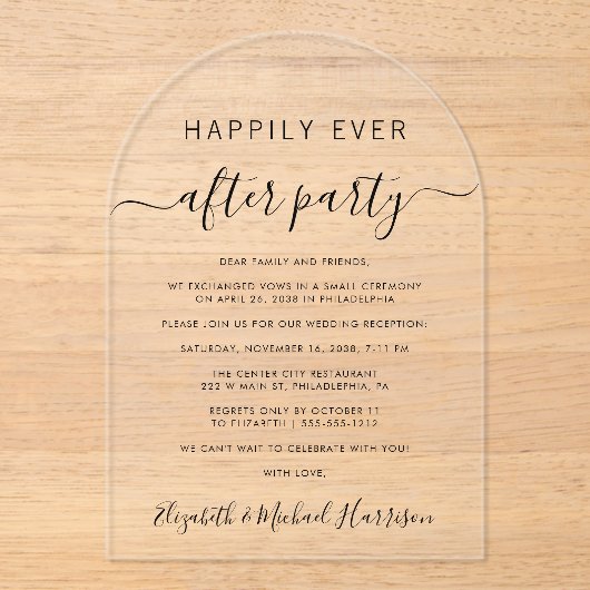 Gelukkig ooit na Party Arch bruiloft receptie Acryl Uitnodigingen (Voorkant)