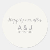 Gelukkig ooit na Pearl White Silver Monogrammed Ronde Sticker (Voorkant)