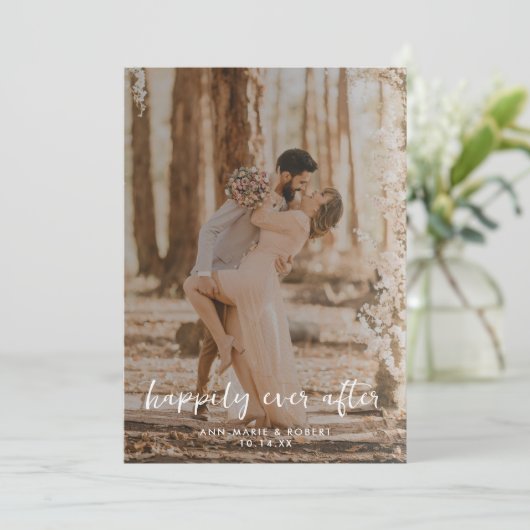 Gelukkig ooit na script overlay foto bruiloft aankondiging (Staand voorkant)