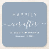 Gelukkig ooit na stoffige blauwe bruiloft vierkante kartonnen onderzetter (Voorkant)