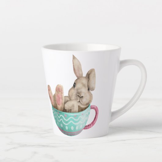 gelukkig ooster, schattige waterverf konijntje zit latte mok (Rechts)