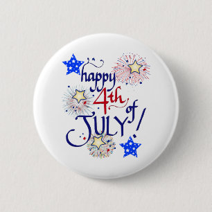 Gelukkig op 4 juli! met vuurwerk en sterren Button