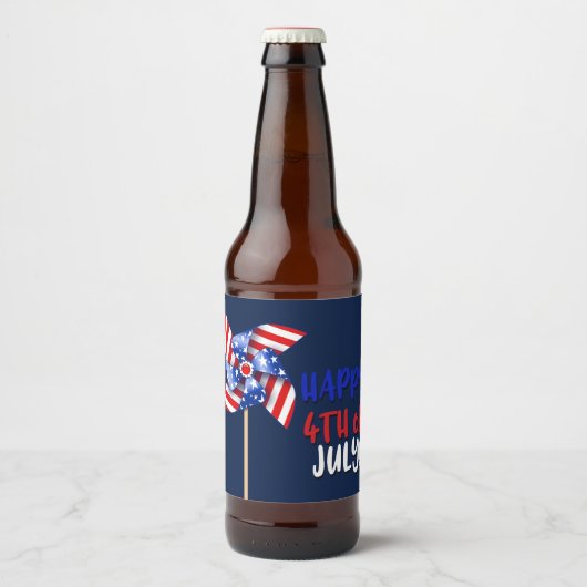 Gelukkig op 4 juli! | Patriottisch Pinrad Bier Etiket (Voorkant)