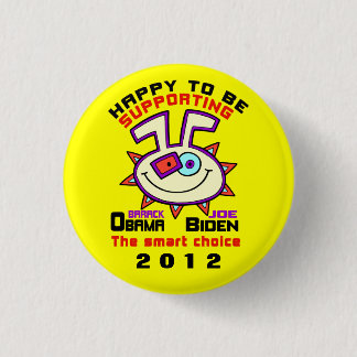 GELUKKIG OP ONDERSTEUNING OBAMA./BIDDEN 1012 RONDE BUTTON 3,2 CM