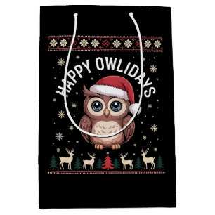 Gelukkig Owlidays Kerstmis Uil Kerstman Hoed Rendi Medium Cadeauzakje
