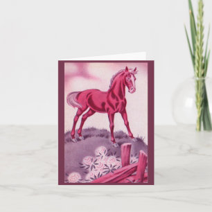 Gelukkig paard in roze notitiekaartje