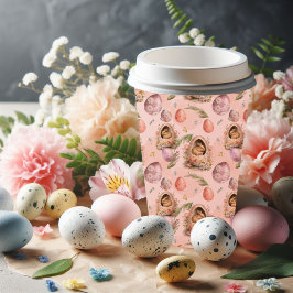 Gelukkig paasfeest konijnenfeest roze papieren bekers