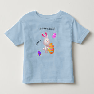 Gelukkig paaskonijn en gestreept ei-T-shirt. Kinder Shirts