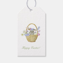 Gelukkig paaskonijn in een mand-lente cadeaulabel