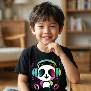 Gelukkig panda met koptelefoon die naar muziek lui t-shirt