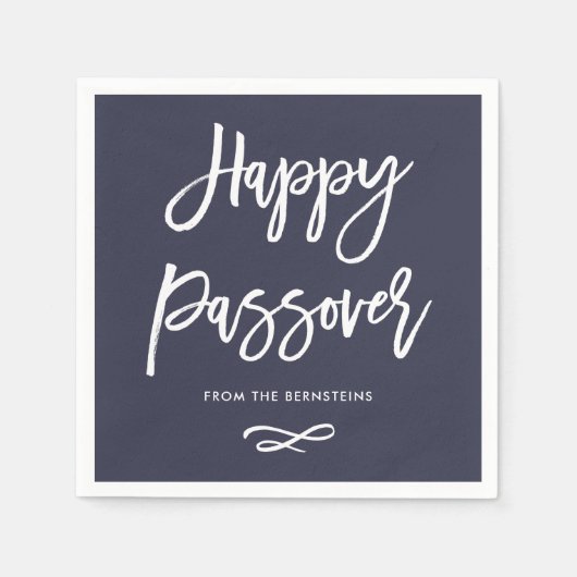 Gelukkig Pascha | Modern Midnight blauw en wit Servetten (Voorkant)