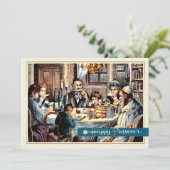 Gelukkig Pascha.  Pascha Seder Scene Kaart (Staand voorkant)