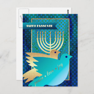 Gelukkig Pascha. Peace Doves en Menorah Briefkaart