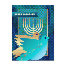Gelukkig Pascha. Peace Doves en Menorah