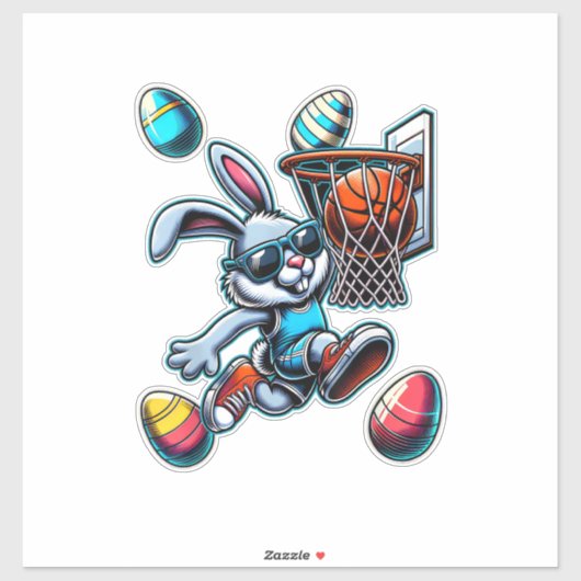 Gelukkig Pasen Basketbal Jongens Paashaas Grappig Sticker (Vel)