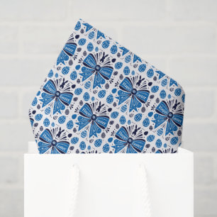Gelukkig Pasen Blauwe Strik Folk Art Konijn & Eier Tissuepapier