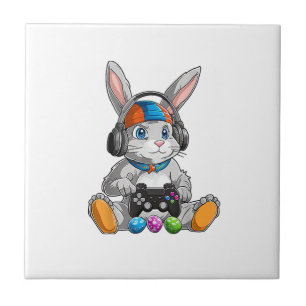 Gelukkig Pasen Dag Konijn Ei Grappige Jongens Meis Tegeltje