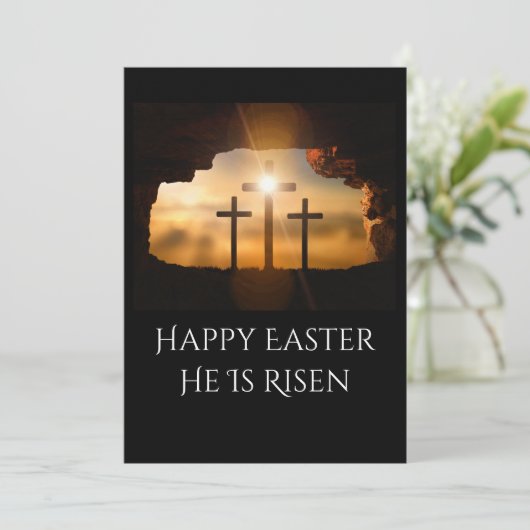 Gelukkig Pasen dat hij drie kruisen is Feestdagenkaart (Staand voorkant)