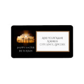 Gelukkig Pasen dat hij drie kruisingen heeft. Etiket (Voorkant)