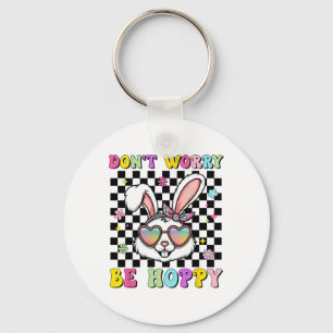 Gelukkig Pasen Groovy Bunny Gezicht Maak je geen z Sleutelhanger