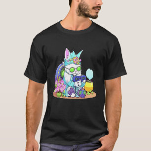 Gelukkig Pasen Kat Konijn Grappige Gamer Videospel T-shirt