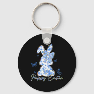 Gelukkig Pasen Konijn Blauw Chinoiserie Pasen  Sleutelhanger