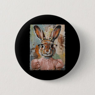 Gelukkig Pasen Konijn Bloem Grafische Kunst Meisje Ronde Button 5,7 Cm