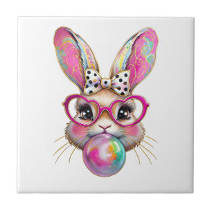 Gelukkig Pasen Konijn Coquette Strik Borstelstreek Tegeltje