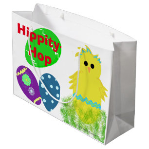 Gelukkig Pasen Konijn Geel Groen Blauw Kuiken Eier Large Cadeauzakje