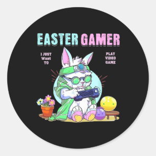 Gelukkig Pasen Konijn Grappige Gamer Videospel Jon Ronde Sticker