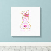 Gelukkig Pasen Konijn Meisjes Pasen Vrouwen Roze B Canvas Afdruk (Insitu (Houten vloer))