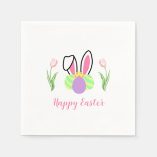 Gelukkig Pasen Konijn Oren Eieren en Roze Tulpen Servet
