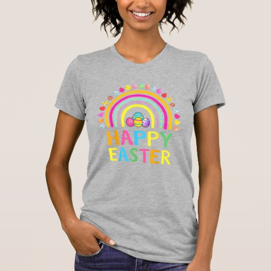 Gelukkig Pasen Konijn Paaseieren Jacht Paasfeest V T-shirt (Voorkant)