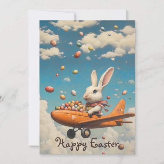 Gelukkig Pasen Konijn Piloot Vliegtuig Uitnodiging (Voorkant)