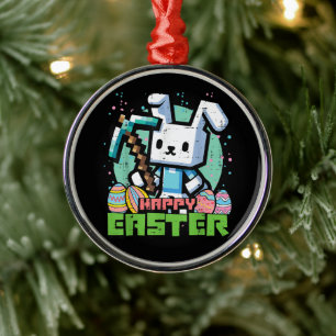 Gelukkig Pasen Konijn Pixel Game  Metalen Ornament