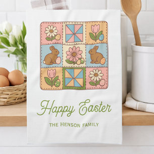 Gelukkig Pasen Konijn Quilt Patroon Familie Theedoek