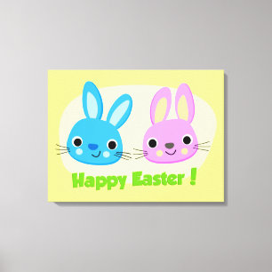 "GELUKKIG PASEN" KONIJNTJES CANVAS AFDRUK