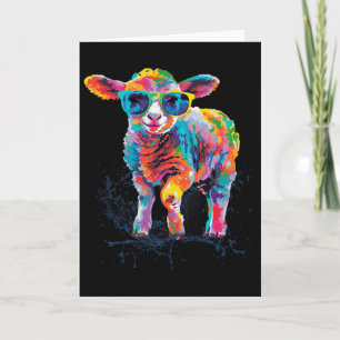 Gelukkig Pasen Lam Schaap Kleurrijke Kunst Met Zon Kaart