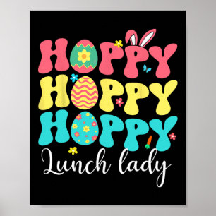 Gelukkig Pasen Lunch Dame Kleurrijke Konijn Baan T Poster