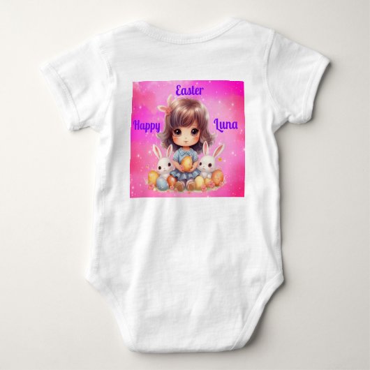 Gelukkig Pasen Meisjes Baby Body Romper (Achterkant)