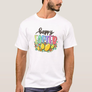 Gelukkig Pasen met Bloemrijke Paaseieren T-shirt