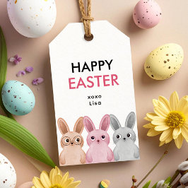Gelukkig Pasen met drie schattige baby konijntjes Cadeaulabel
