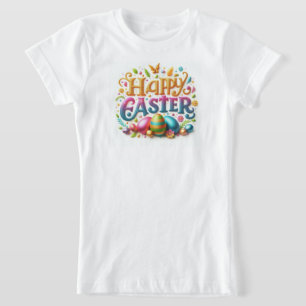 Gelukkig Pasen met Paaseieren Typografie T-shirt